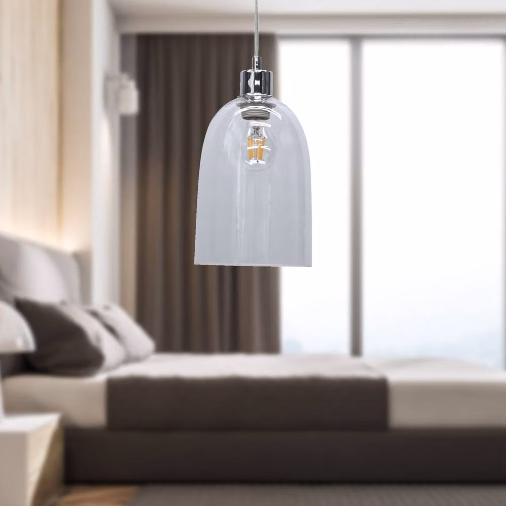 First Choice Lighting Dallas Set of 2 Chrome Pendant Lights with Transparent Domed Glass, Silver – 2