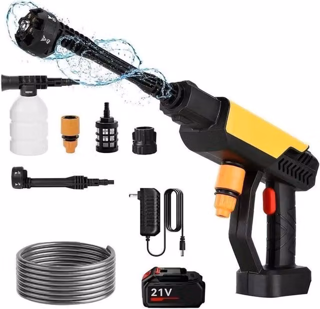 VOGREX Portable Cordless Car High Pressure Washer with 2 Rechargeable Batteries in Yellow – 1