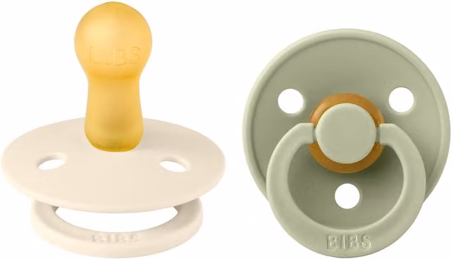 BIBS Colour Dummies 2 Pack Size 1 in Ivory and Sage, BPA-free Natural Rubber Latex Soothers