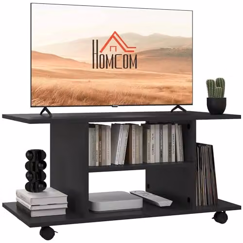 HOMCOM Modern TV Stand with Storage Shelves, Black – 2