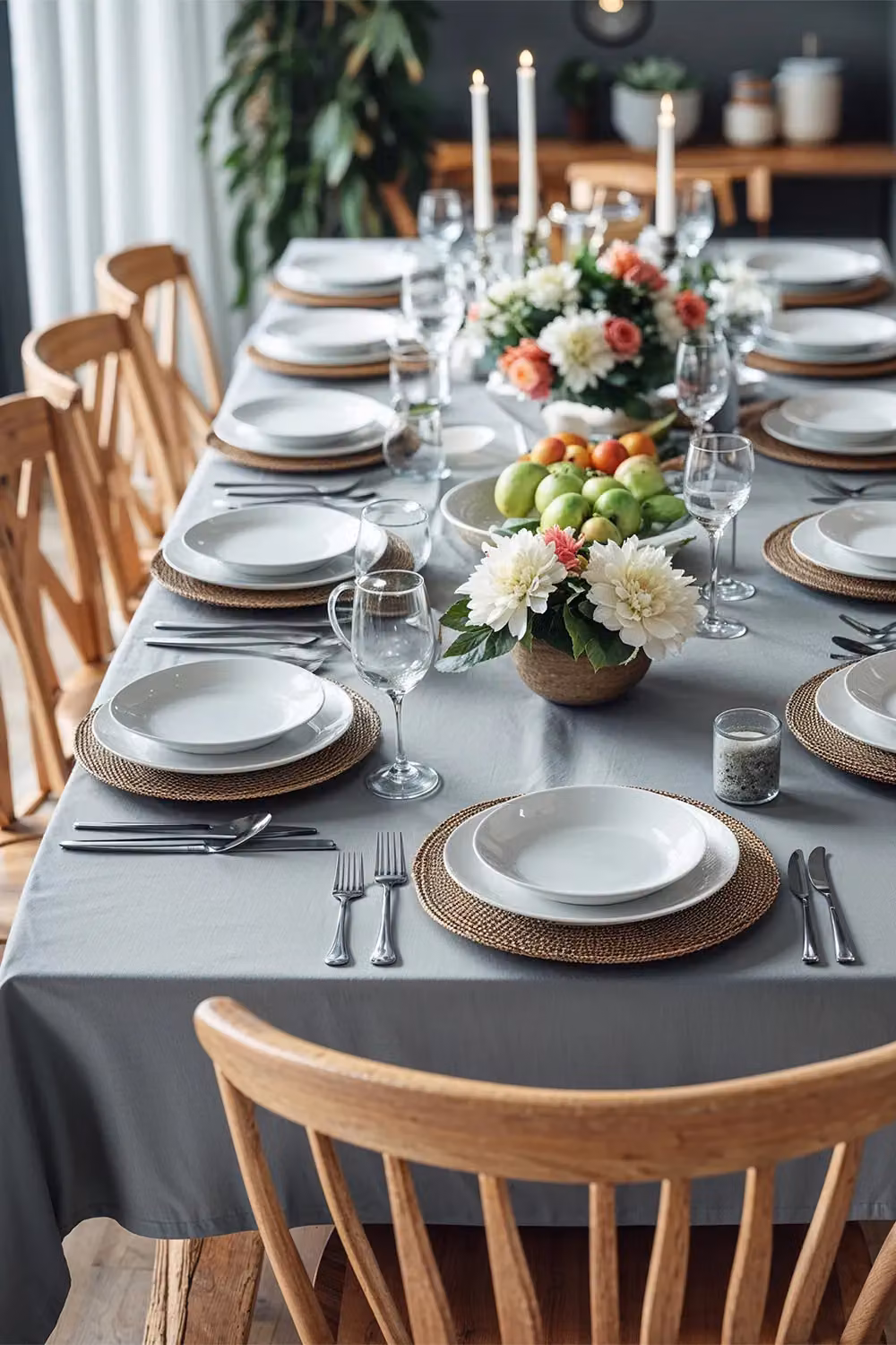 Neel Blue Grey Plain Polyester Water Resistant Rectangular Tablecloth – 4