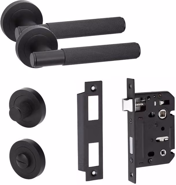 Golden Grace Matt Black Bathroom Door Handle Set