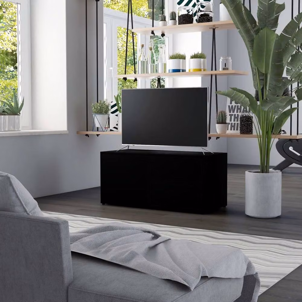 Berkfield Home Modern Black Matt TV Cabinet in Engineered Wood W/D/H: 80 x 34 x 36 cm – 1