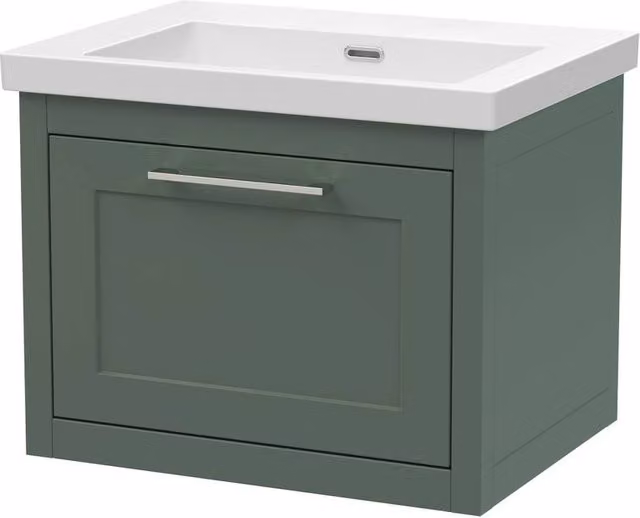 Balterley Blithbury Wall Hung 1 Drawer Vanity Basin Unit, Matt Green, W: 60 cm, D: 45 cm – 1