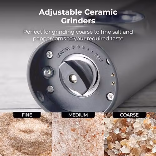 Tower Rechargeable Electric Salt and Pepper Mills with Adjustable Ceramic Grinders in Grey Stainless Steel – 4