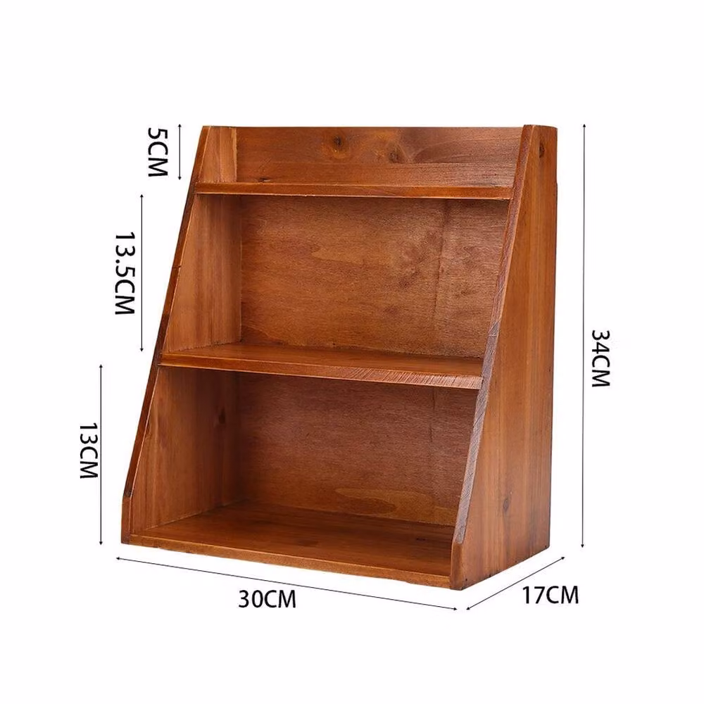 FLAVORA Retro 3-Tier Wooden Desktop Storage Rack in Brown – 2