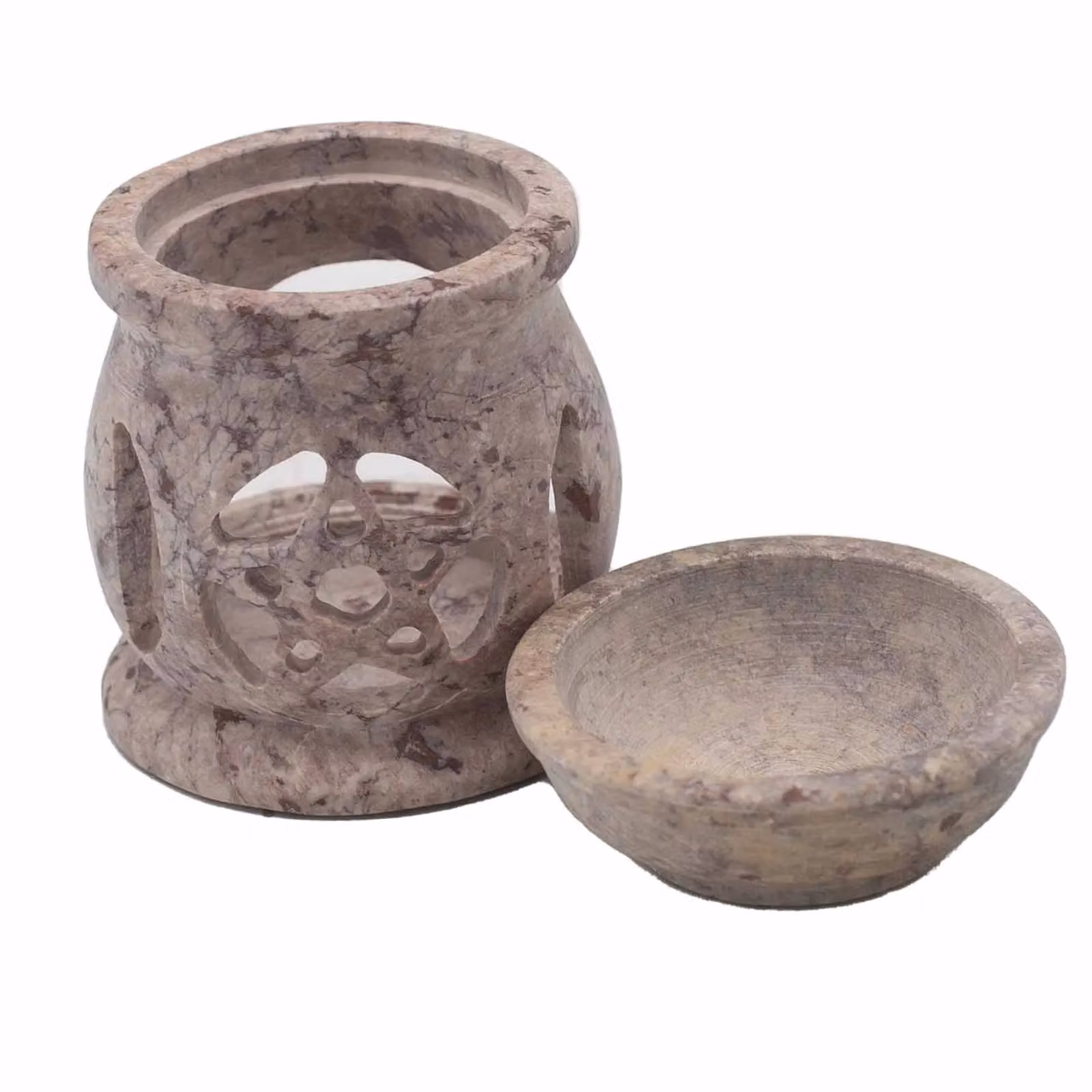 KDMD Three Moon Pentagon Soapstone Oil Burner in Brown, 8 cm – 2