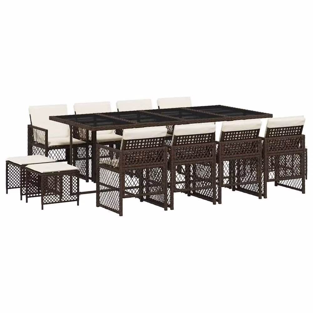 Berkfield Home 13 Piece Brown Poly Rattan Garden Dining Set with Cushions – 2