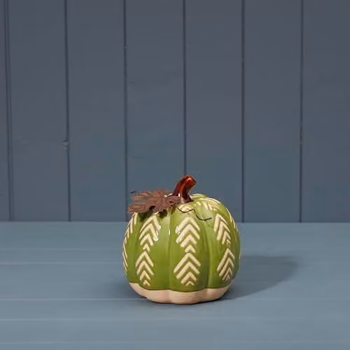 Four Candle Green White and Brown Ceramic Pumpkin Tabletop Ornament for Autumn and Halloween, Height: 15 cm – 1