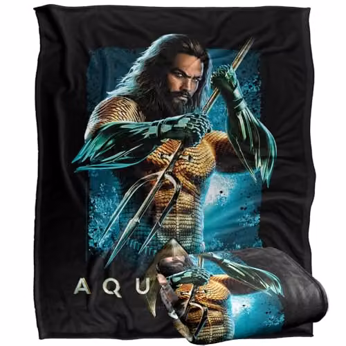 LOGOVISION Aquaman Movie Trident Silky Touch Super Soft Fleece Throw Blanket, Multicolour, W: 127 cm x L: 152.4 cm – 1
