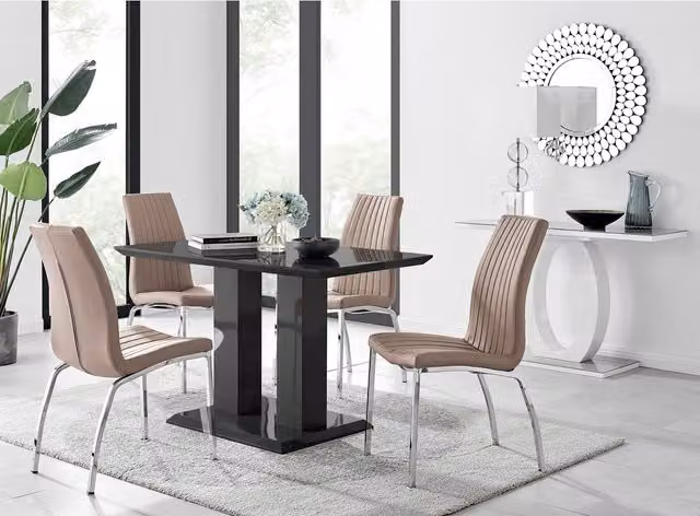 FurnitureboxUK Imperia 4 Black Dining Table and 4 Isco Chairs in Cappuccino
