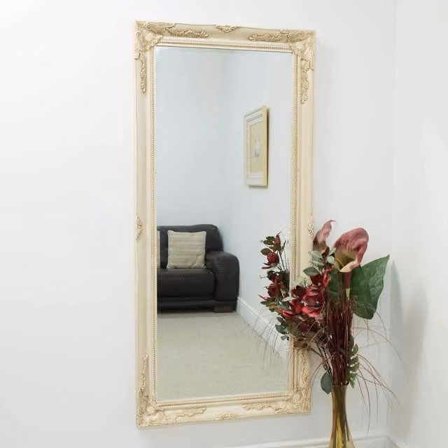 MirrorOutlet Thornton Full Length Rectangular Wall Mirror in Ivory/Beige/White, W: 79 cm, H: 170 cm