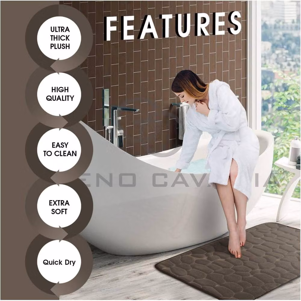 Gaveno Cavailia 2-Piece Pebble Memory Foam Bath Mat and WC Pedestal Mat Set in Natural Beige – 2