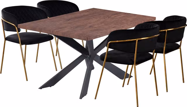 Life Interiors Atarah Duke LUX Dining Set with Rectangular Table and 4 Chairs in Black and Gold