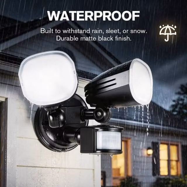 PAWNORA 2-Head LED Outdoor Security Flood Light with Motion Sensor in Black