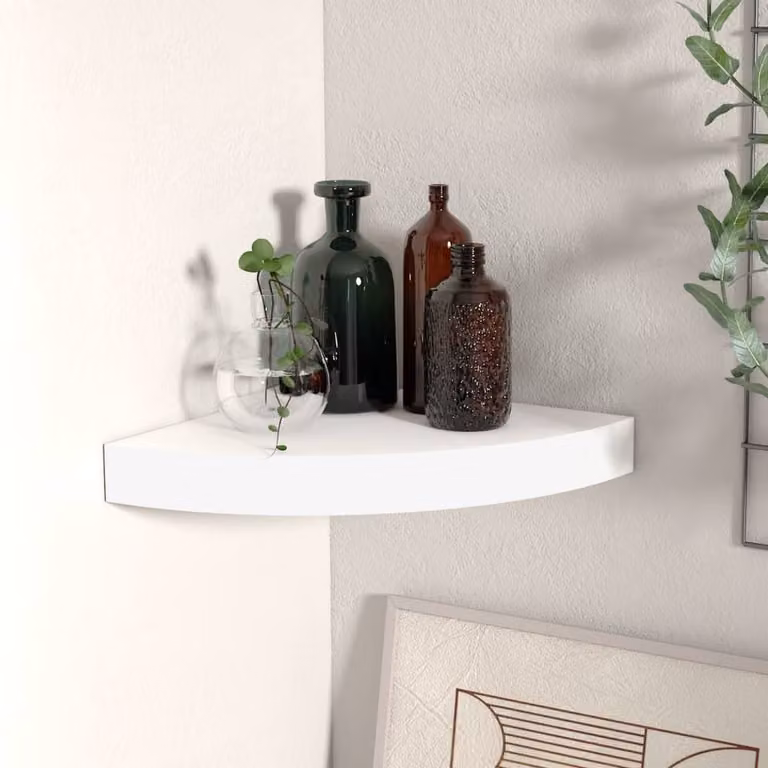 Berkfield Home White Floating Corner Shelf, W/D/H: 25 x 25 x 3.8 cm