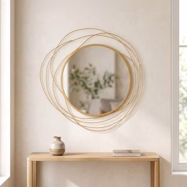 STILVORA Modern Round Gold Wall Mirror with Hanging Kit, Diameter: 65 cm