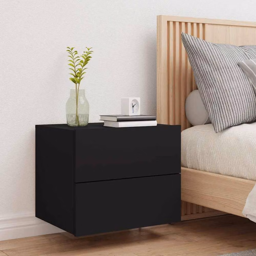 Berkfield Home Wall-mounted Bedside Cabinet with Integrated LED Lights in Matt Black – 4