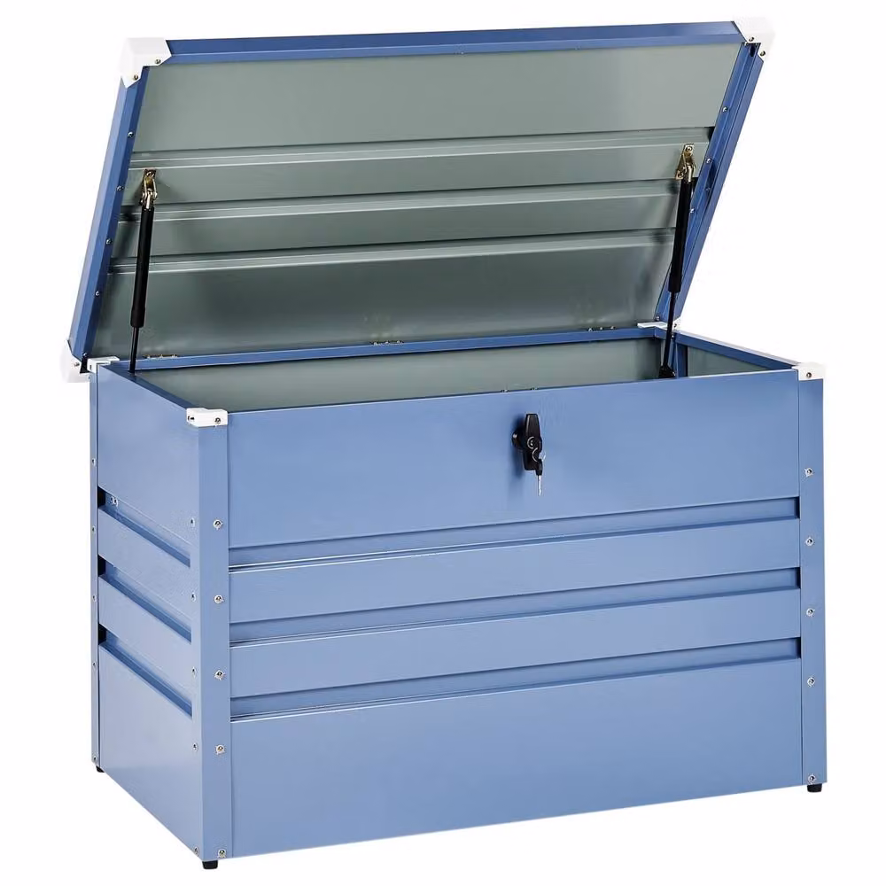 Wyld and Coco Lockable Outdoor Storage Box, Blue Galvanised Steel, 300L – 2