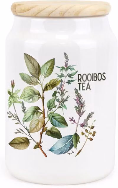 Purely Home Floral Watercolour Herbs Ceramic Rooibos Tea Storage Canister in Green and White