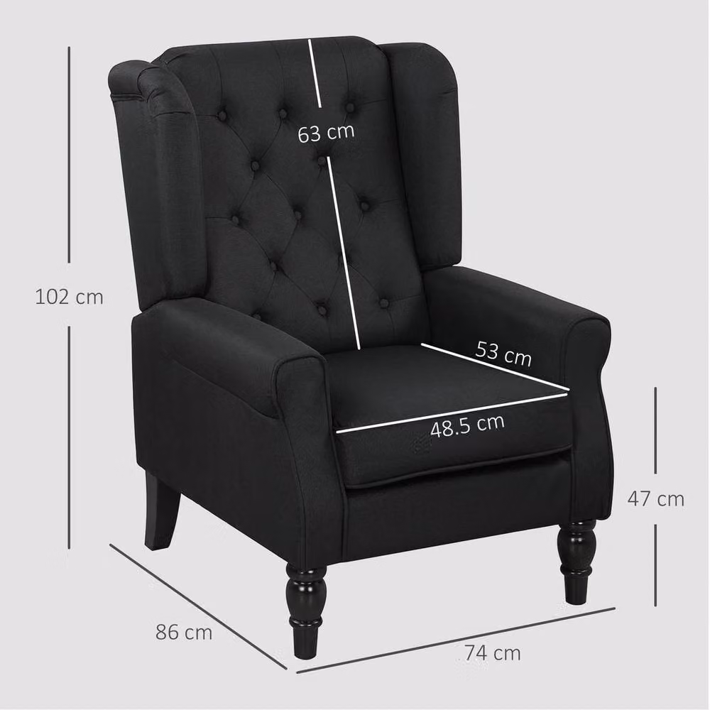 PAWNORA Black Retro Wingback Accent Armchair with Fabric Upholstery – 2
