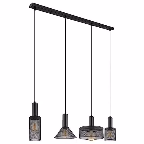 Globo Lighting Industrial Black Metal Bar Pendant Lamp, 4x E27, W/D/H: 120 x 25 x 25 cm – 1