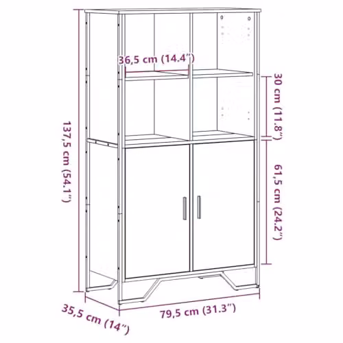 vidaXL Highboard in Grey, W/D/H: 79.5 x 35.5 x 137.5 cm – 3