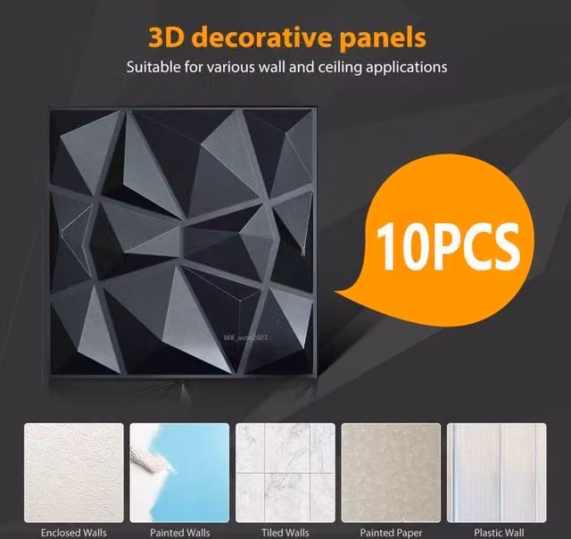 SPETLEK Modern Geometric Decorative Wall Panels, Black, 10 Pieces, W/D/H: 30 x 30 x 30 cm – 1