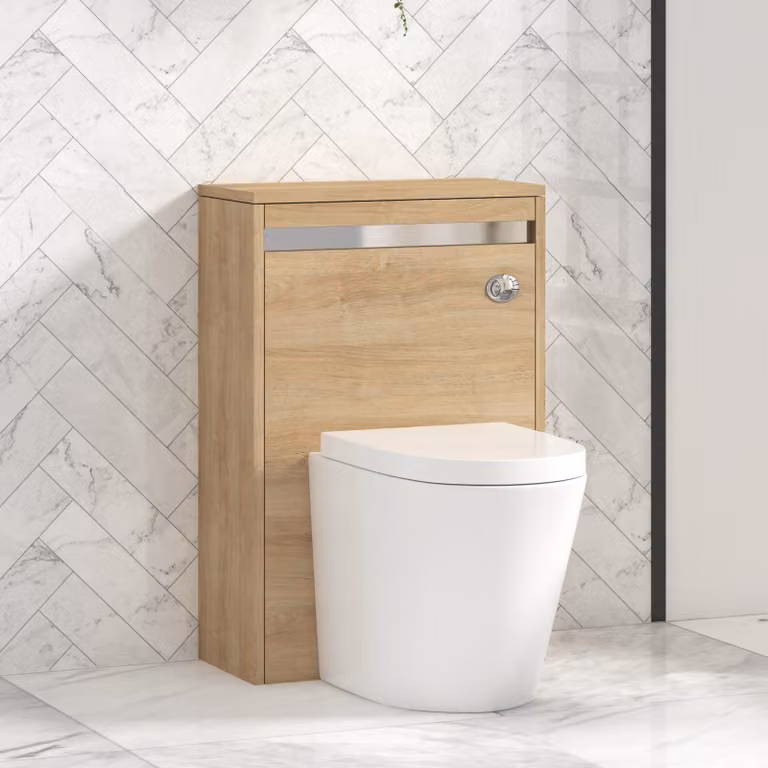 Royal Bathrooms Orion Built-in WC Toilet Unit in Natural Oak with Chrome Accent Trim