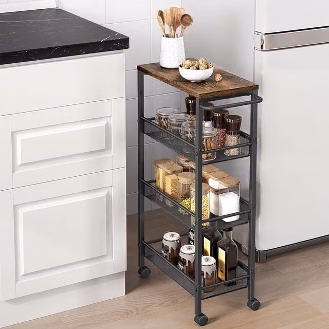 VASAGLE 4-Shelf Rolling Kitchen Cart with Castors and Handle in Black – 1