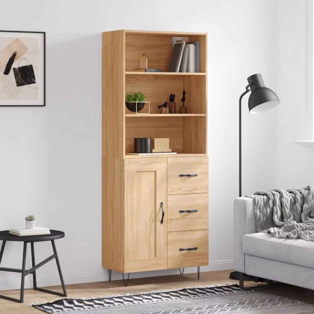 Berkfield Home Sonoma Oak Highboard in Light Oak, W/D/H: 69.5 x 34 x 180 cm – 2