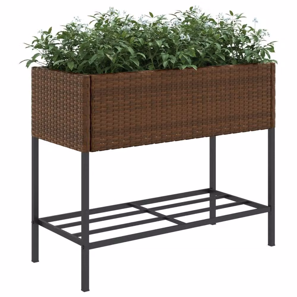 Berkfield Home Brown Poly Rattan Garden Planter with Shelf – 4