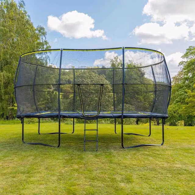 Rebo Base Jump 2 Rectangular Garden Trampoline with Halo II Enclosure, Black