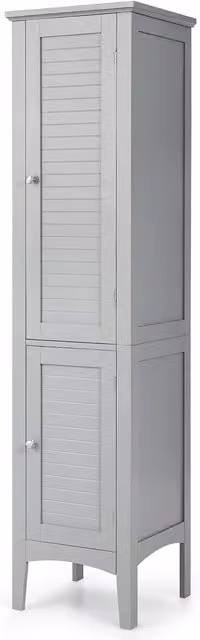 Gymax Grey 5-Tier Tall Bathroom Cabinet with Hinged Doors and Internal Shelves
