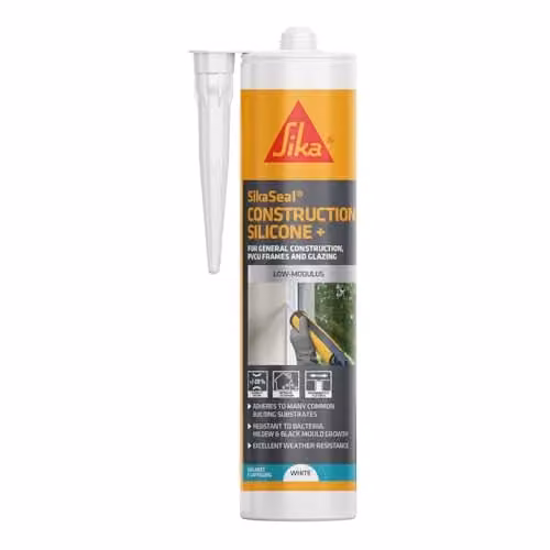 Sika SikaSeal Construction Silicone+ Anti-Mould Sealant, White, 295ml