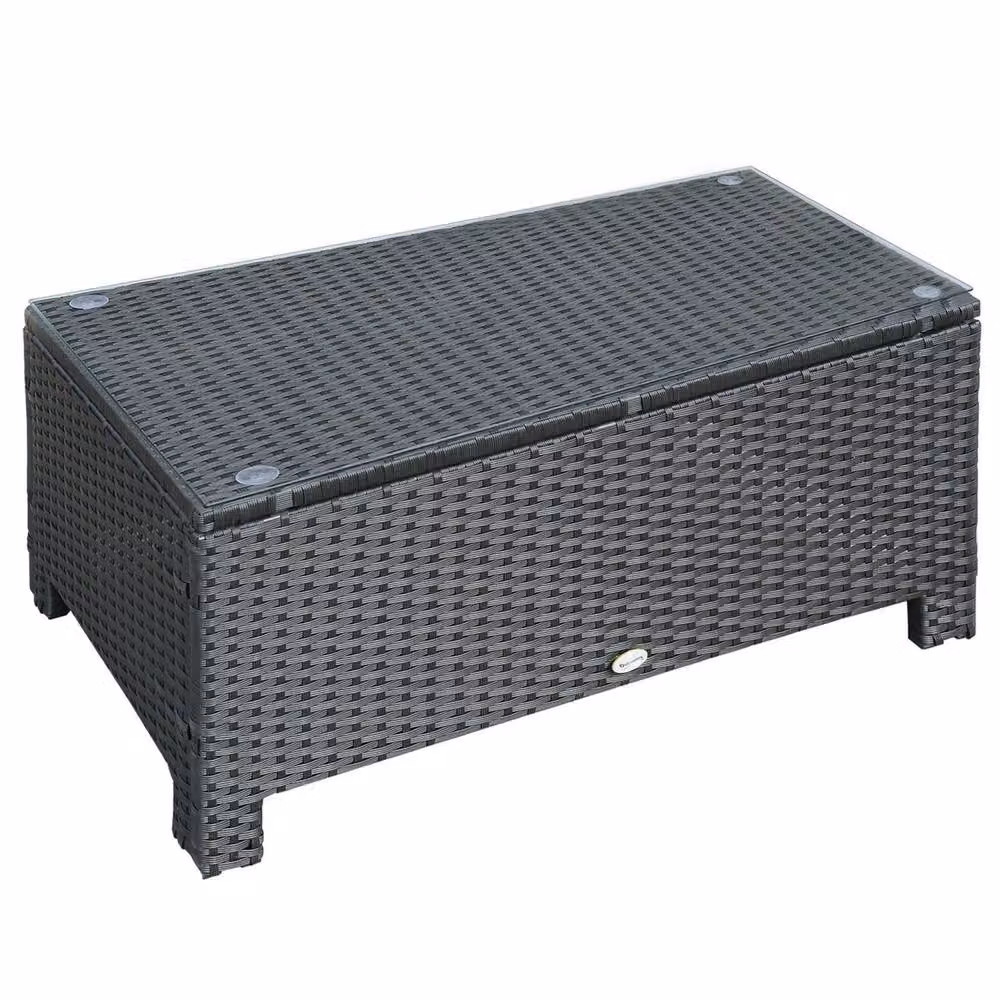 Wyld Haus Niyo Black Rattan Rectangular Outdoor Coffee Table with Tempered Glass Top – 2