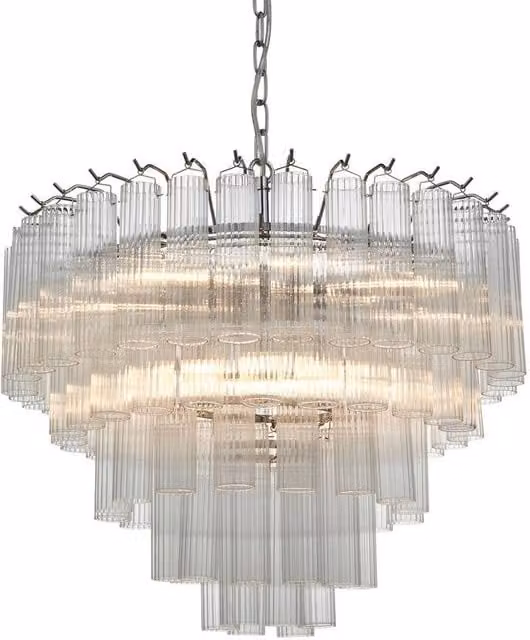 Netlighting Toulouse 12 Light Multi Arm LED Ceiling Pendant Lamp in Silver with Transparent Glass Shades, Height Adjustable and Dimmable