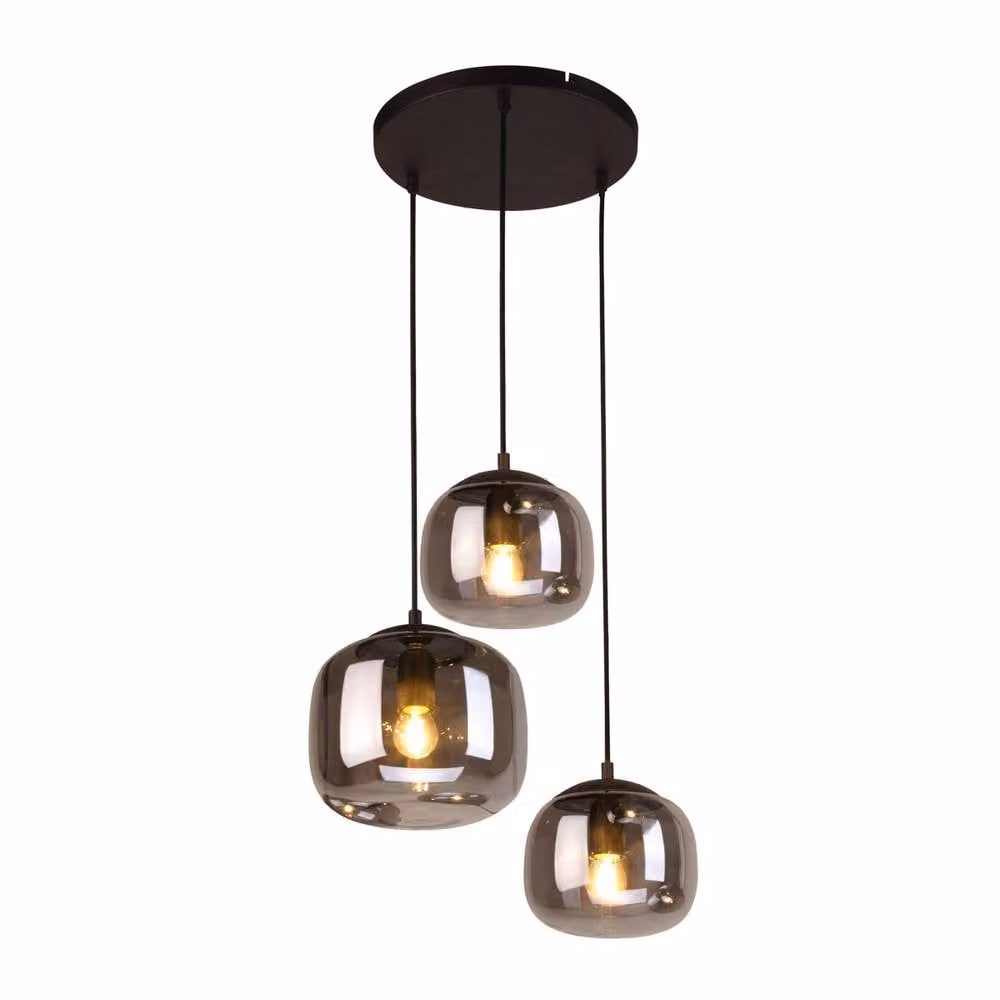 Netlighting Calto Cluster Pendant Ceiling Light in Black with 3 x E27 Transparent Glass Spheres – 2
