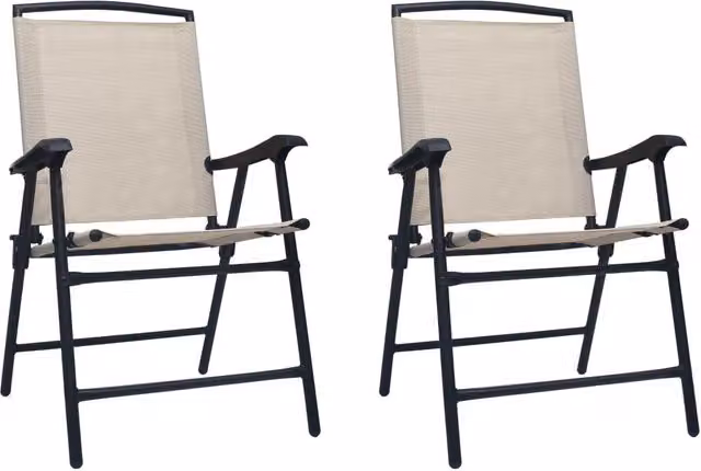 Berkfield Home Set of 2 Folding Garden Chairs in Beige Texilene and Metal – 1