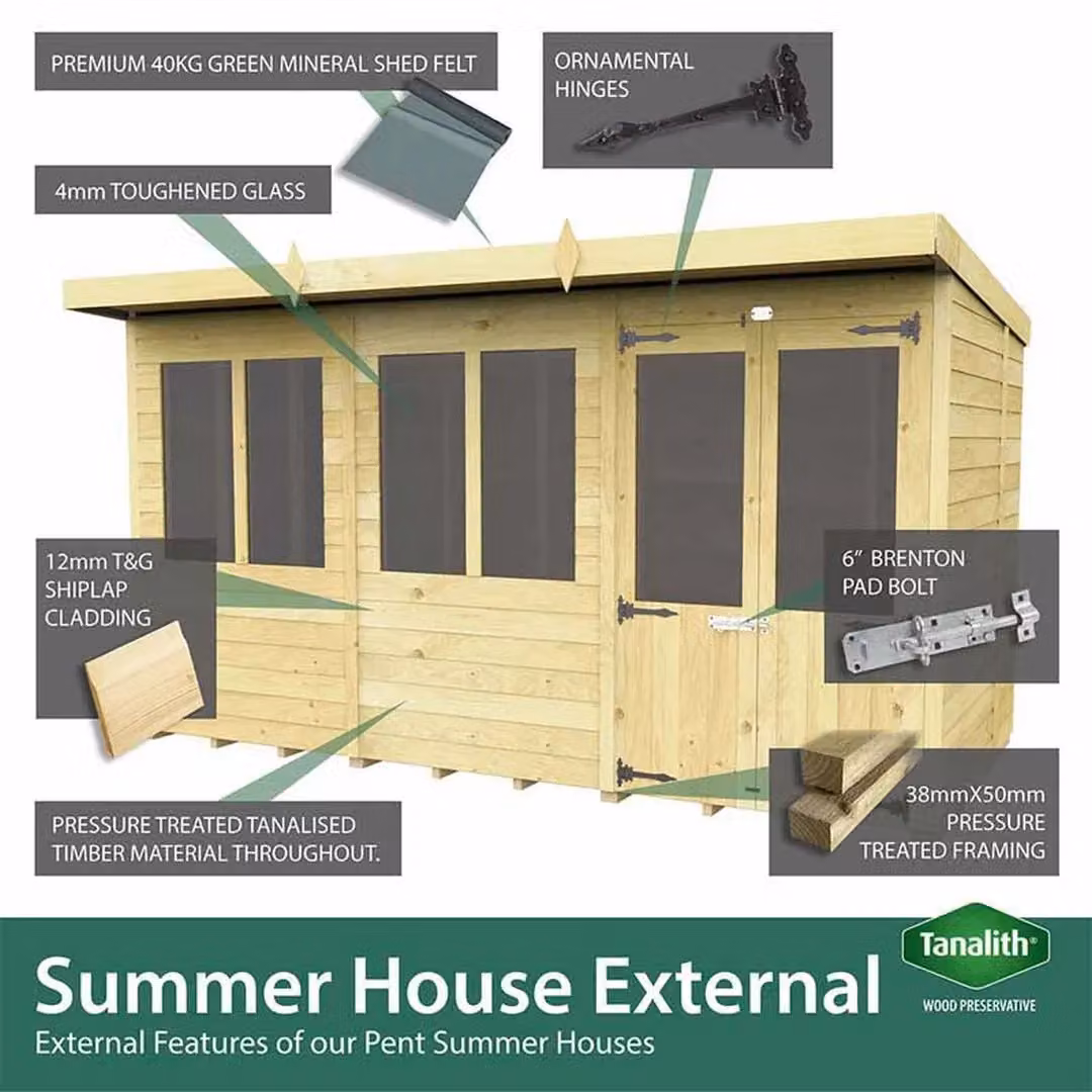 Buttercup Farm Brown Wood Pent Summer House W243 x D231 x H201 cm – 3