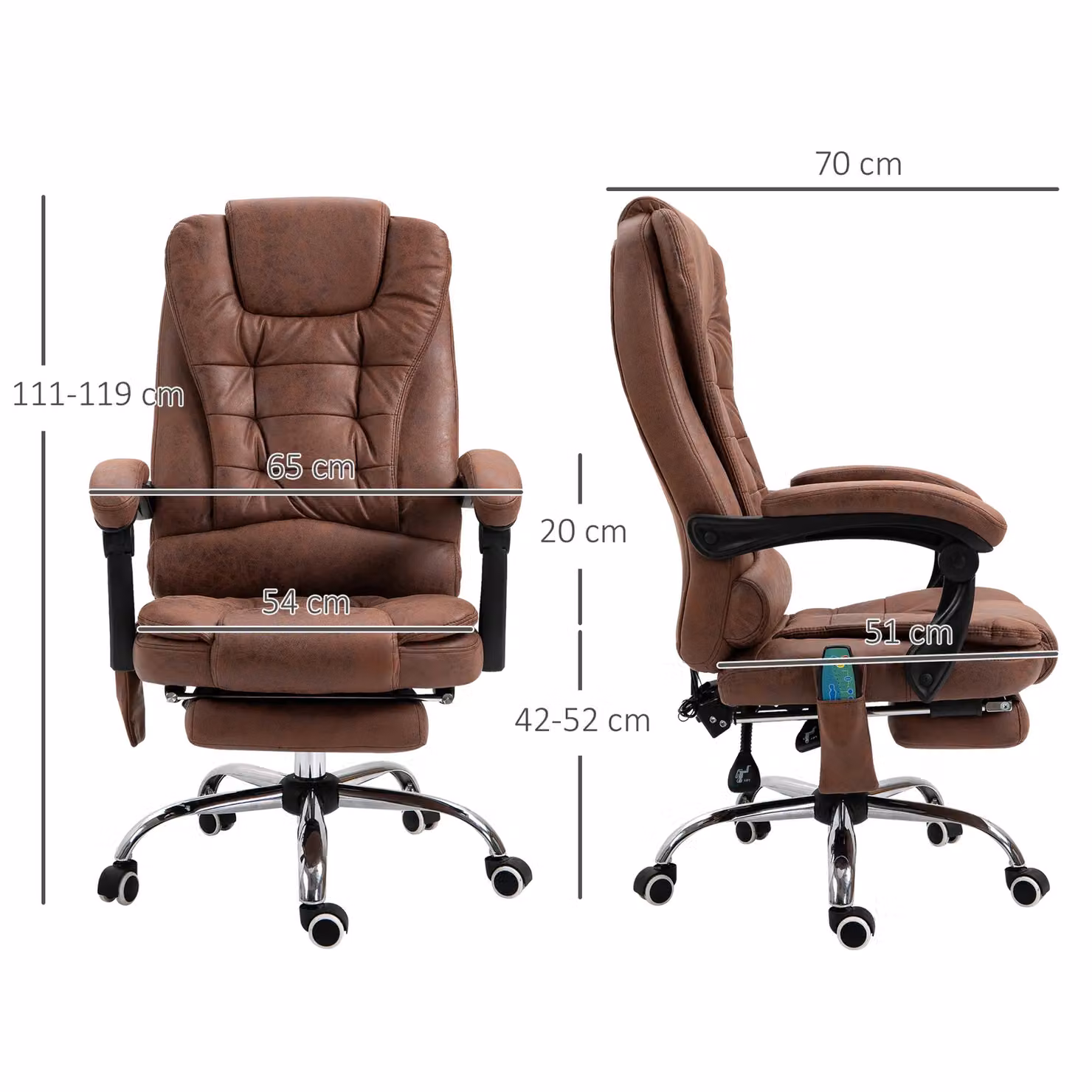 Vinsetto Ergonomic Brown Microfibre Heated Massage Office Chair with Headrest and Armrests – 4