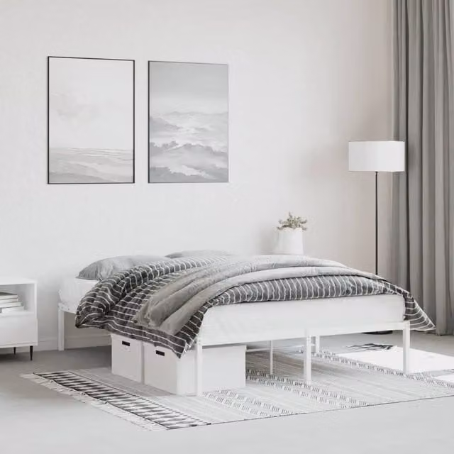 Berkfield Home Metal Bed Frame in White, W/D/H: 140 x 200 cm – 1
