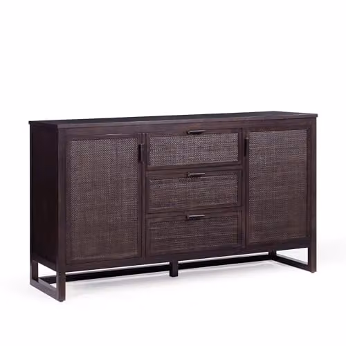 Teamson Home Hatteras Wooden Sideboard with 3 Drawers and 2 Rattan Inset Doors, Brown, W: 140 cm, D: 45.72 cm, H: 81.28 cm – 6