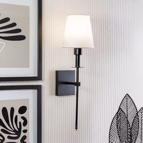ValueLights Rechargeable LED Wall Light with Fabric Shade and Remote Control, Dimmable Touch Control Sconce in Black – 3