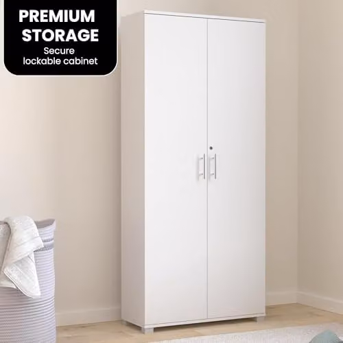 MMT Furniture Designs Ltd Tall 2 Door Locking Storage Cabinet in White, W/D/H: 80 x 35 x 180 cm – 3