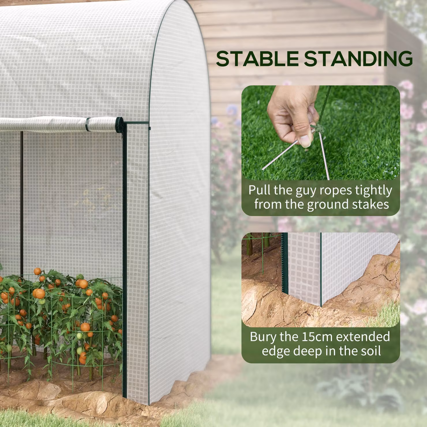 Outsunny White Walk-In Greenhouse with Arched Top and Zipped Roll-Up Doors, W/D/H: 200 x 100 x 178 cm – 3