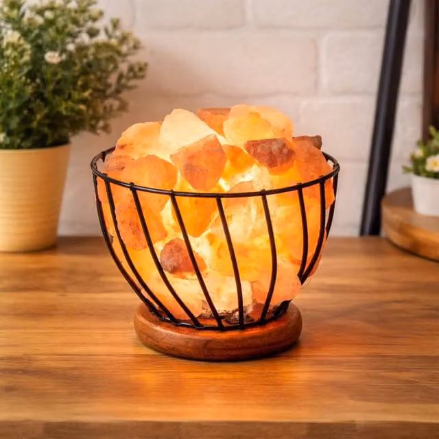 Dragodirect Himalayan Rock Salt Metal Basket Lamp, Orange Natural Crystal Night Light