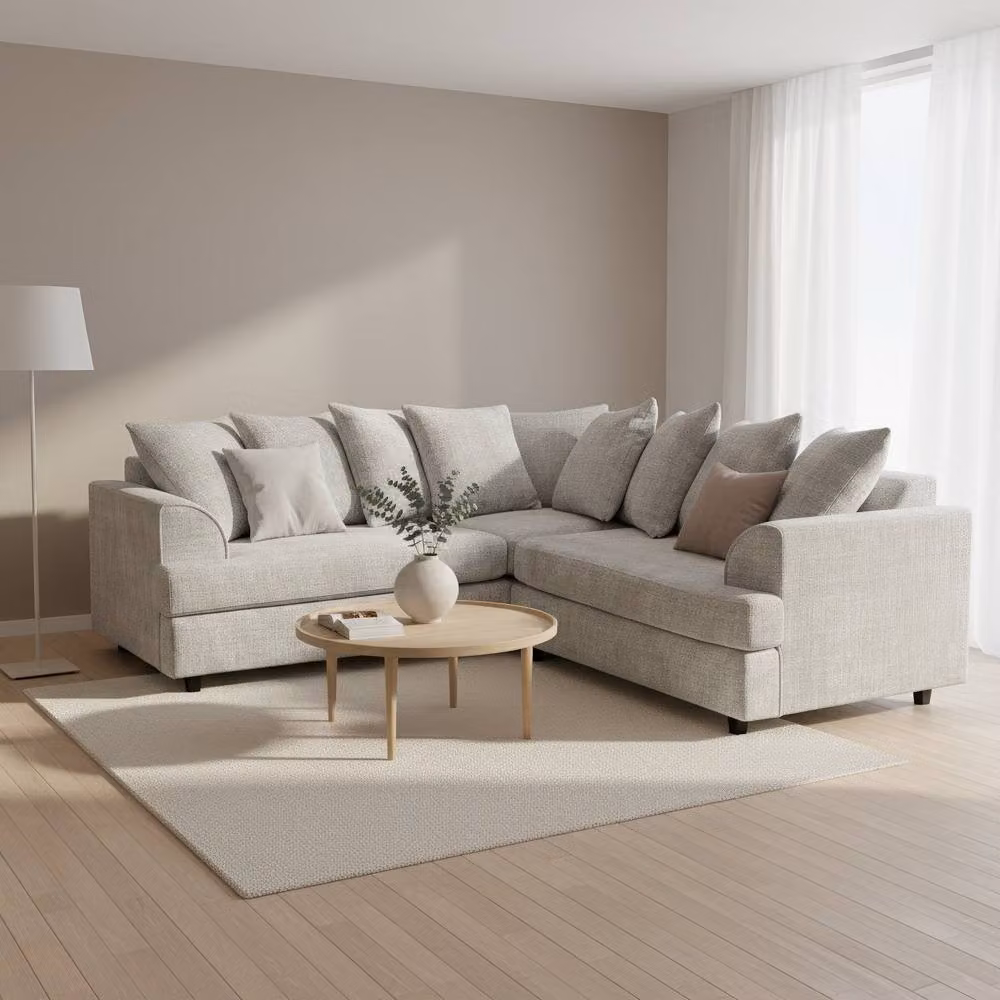 Abakus Direct Ferguson L-Shape Chenille Corner Sofa in Grey with Scatter Cushions and Solid Wood Frame – 2