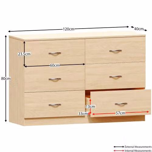 Vida Designs 6 Drawer Wide Chest of Drawers in Pine, W/D/H: 110 x 40 x 80 cm – 2
