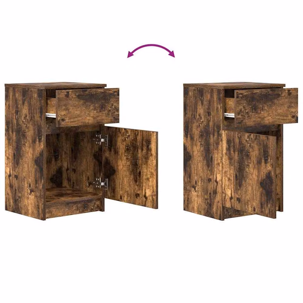 Berkfield Home Set of 2 Bedside Cabinets in Smoked Oak, W/D/H: 39 x 35 x 65 cm – 7